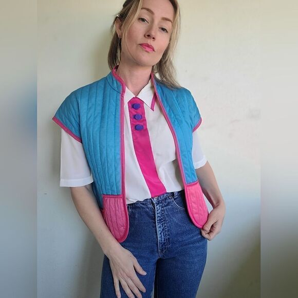 The Megan Vintage 80s Does 60s Pastel Quilted Vest S - Picture 6 of 16